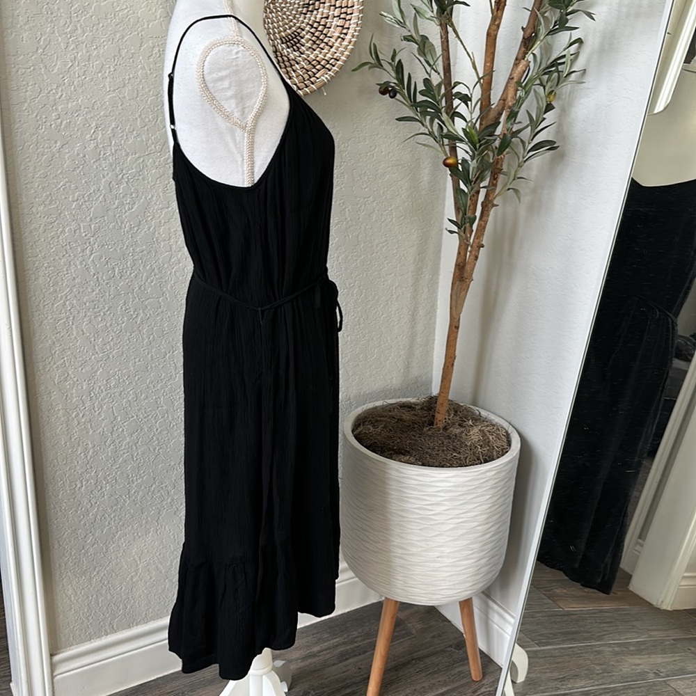 H&M LOGG Line Women’s Classic Black Midi Gauze Boho Dress Tassel Tie Size Small - Picture 6 of 13